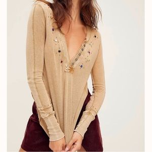 Free people We The Free Wild Ride Studded Beaded Gem Henley